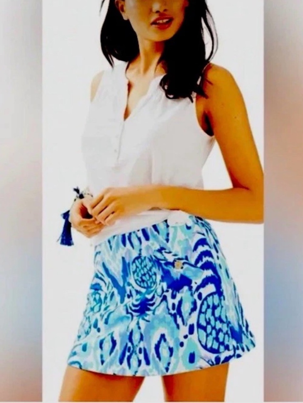 Lilly Pulitzer Madison Women Skort Siz M Shorts Mini Skirt Blue Tropical Casual